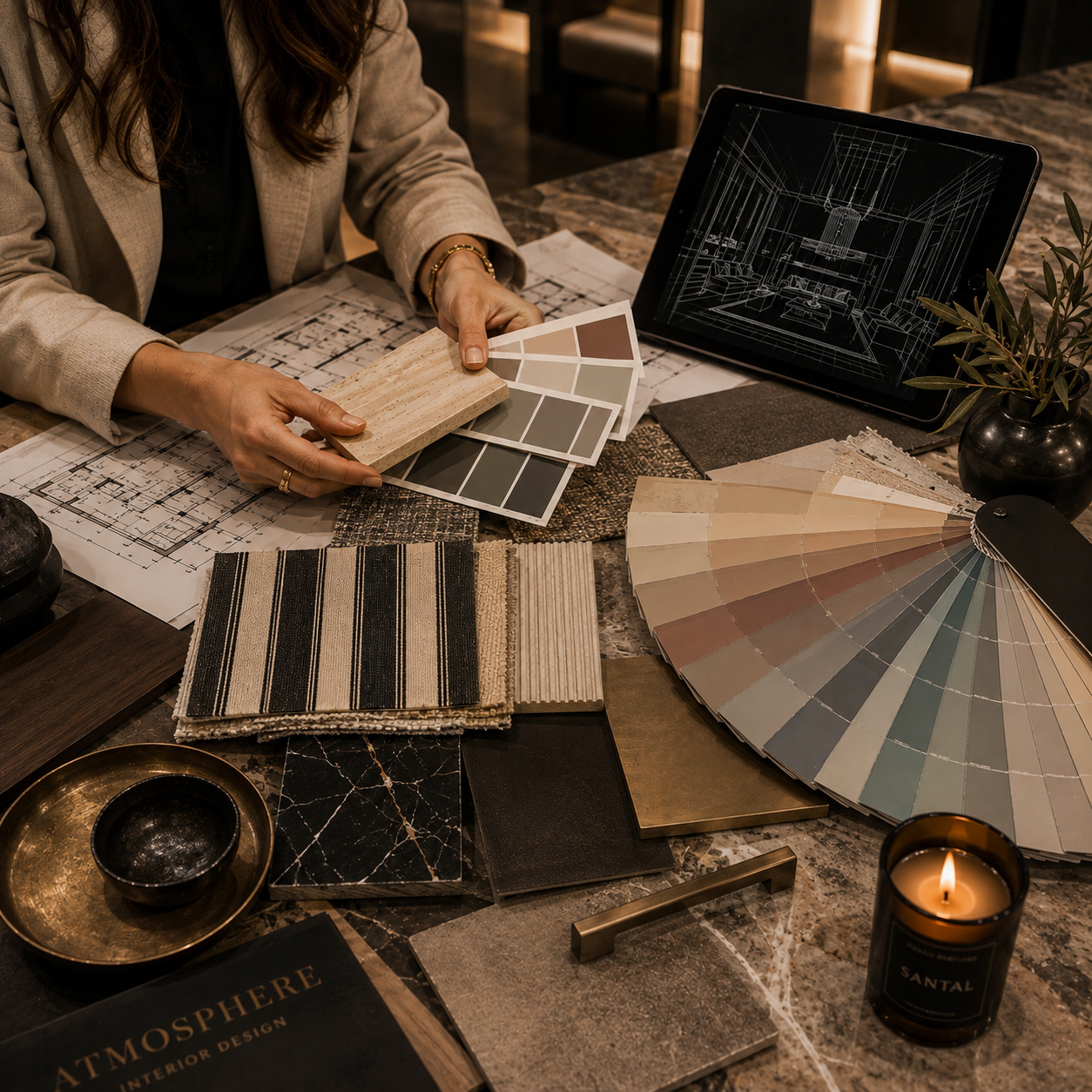 Moodboard de materiales y acabados de Ezcala Studio